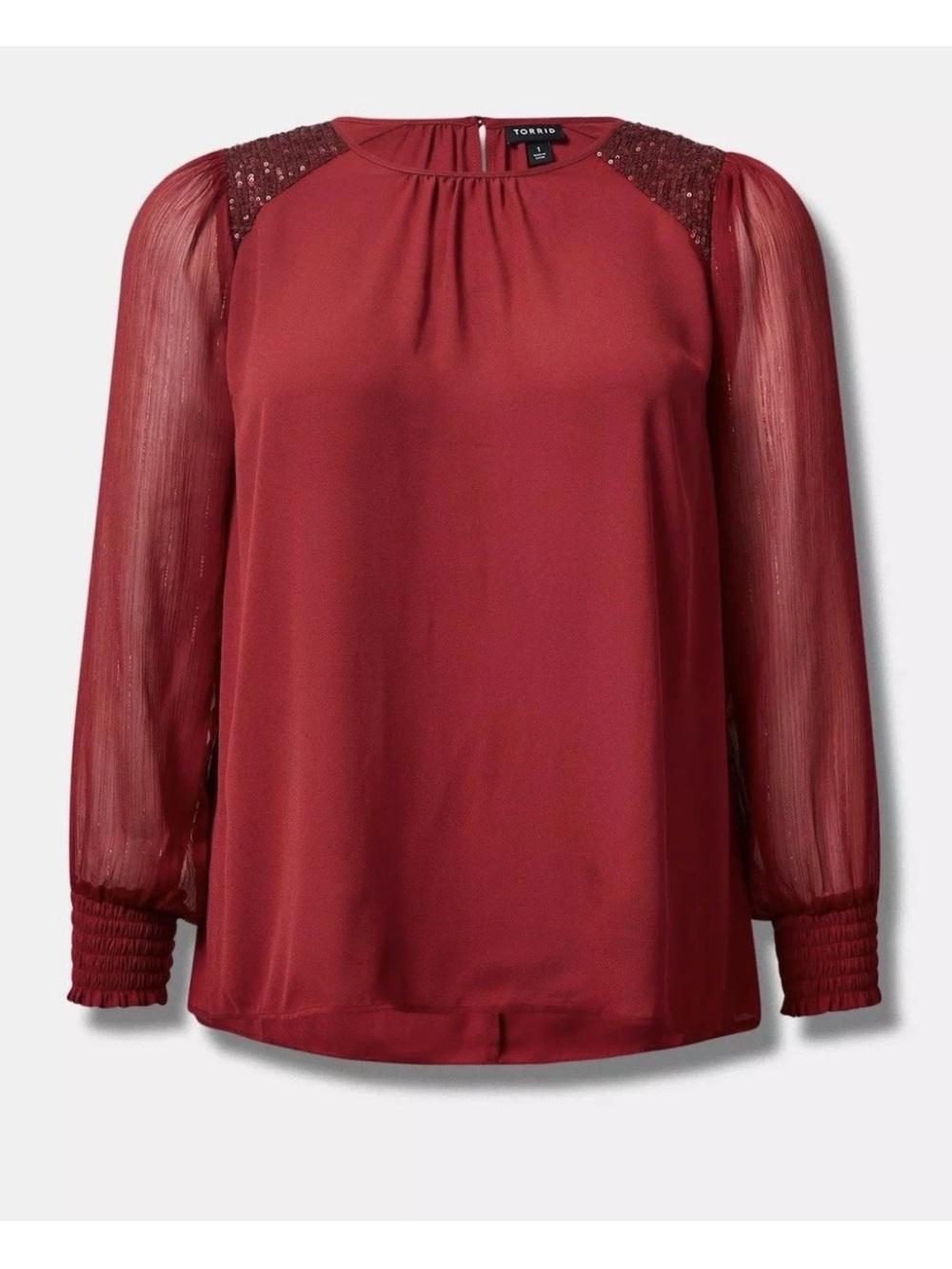 Torrid Sequin Trim Georgette Blouse in Rhubarb